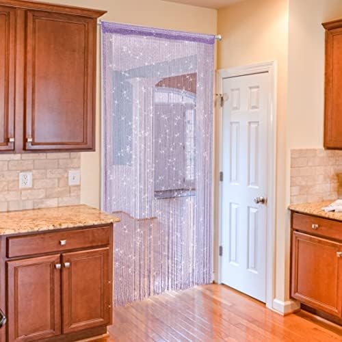 Beaded Curtain Panel with Tassels for Doorway Purple