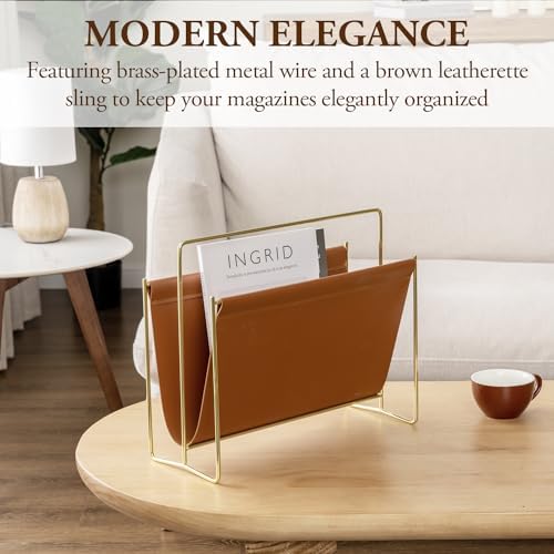 MyGift 15 Inch Modern Brown Leatherette Magazine Holder