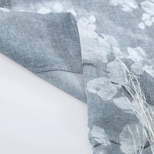 Flax Linen Sheer Curtains with Blossom Print 2 Panels