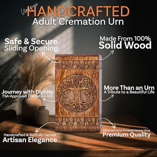 INTAJ Handcarved Wooden Cremation Urn - Celtic Knot Design 115 lbs Capacity