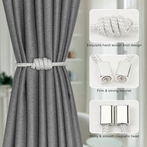 NICEEC 4 Pack Magnetic Curtain Tiebacks White Modern Style