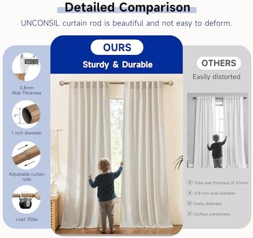 Adjustable Wood Curtain Rods 72-144 Inch 2 Pack Heavy Duty