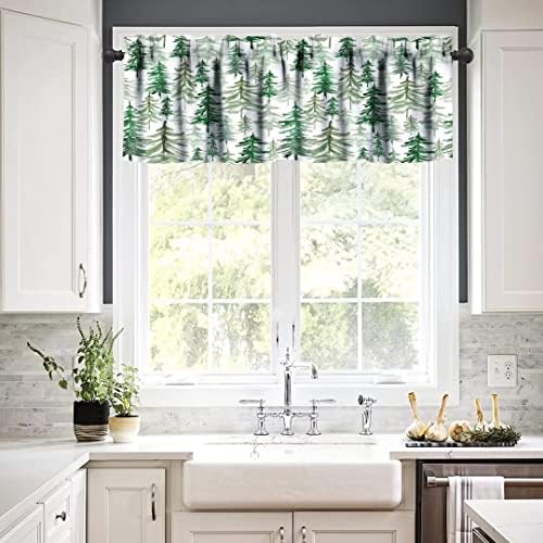 Green Forest Tree Valance Curtain Pine Coniferous Design 54x18in
