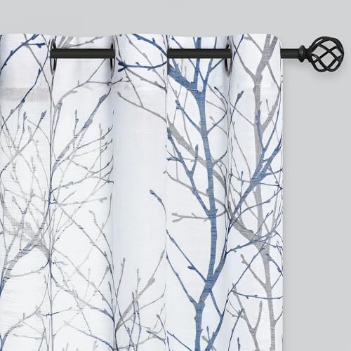 Linen Semi Sheer Curtains with Grommet Top 2 Panels