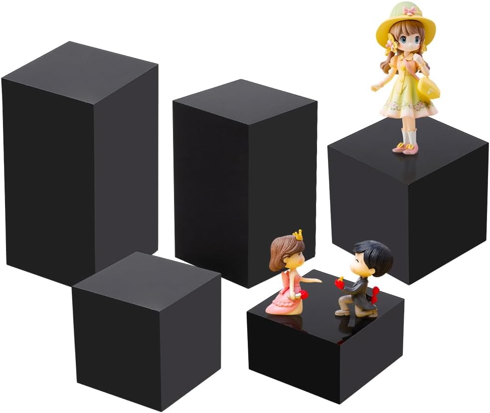 BENECREAT 5Pcs Black Acrylic Cube Display Blocks