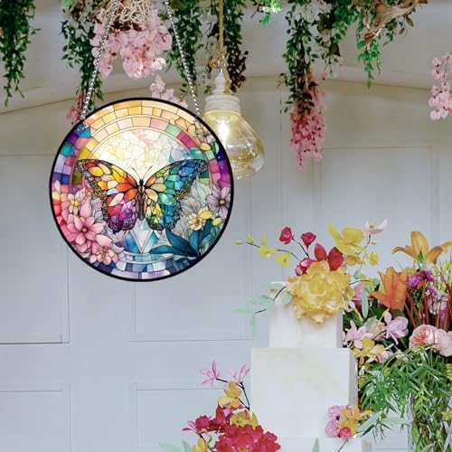 MATIHAY Rainbow Butterfly Wall Decor with Metal Chain