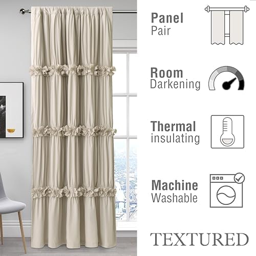 Thermal Insulated Blackout Curtains with Butterfly Flowers 52x96x2 Panels Boho Ruched Drapes