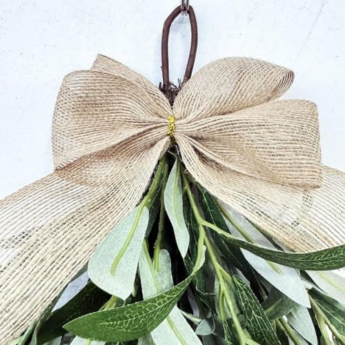 Artificial Olive Teardrop Swag Wreath with Bow