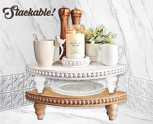 Rustic White Corner Pedestal Stand for Display