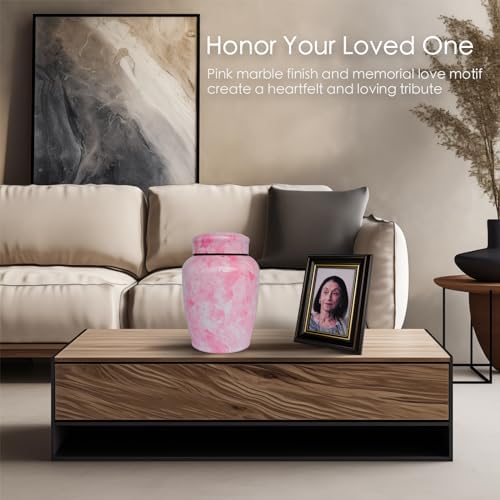 Pink Flower Marble Decorative Urn for Ashes