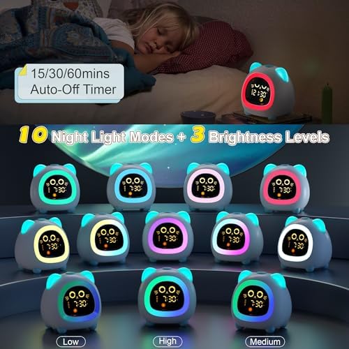 Aurora Blue Cat Ear Alarm Clock for Kids