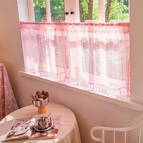 Deeprove Pink Boho Valance Curtain 18 Inch Length