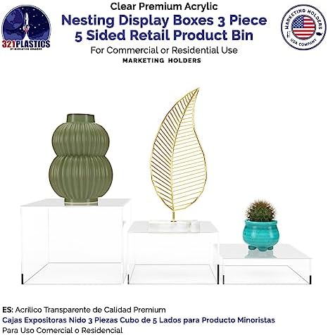 3 Piece Acrylic Display Boxes No Lid for Retail Displays