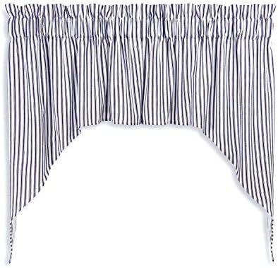 Cackleberry Home Navy Blue White Ticking Stripe Swag Curtains