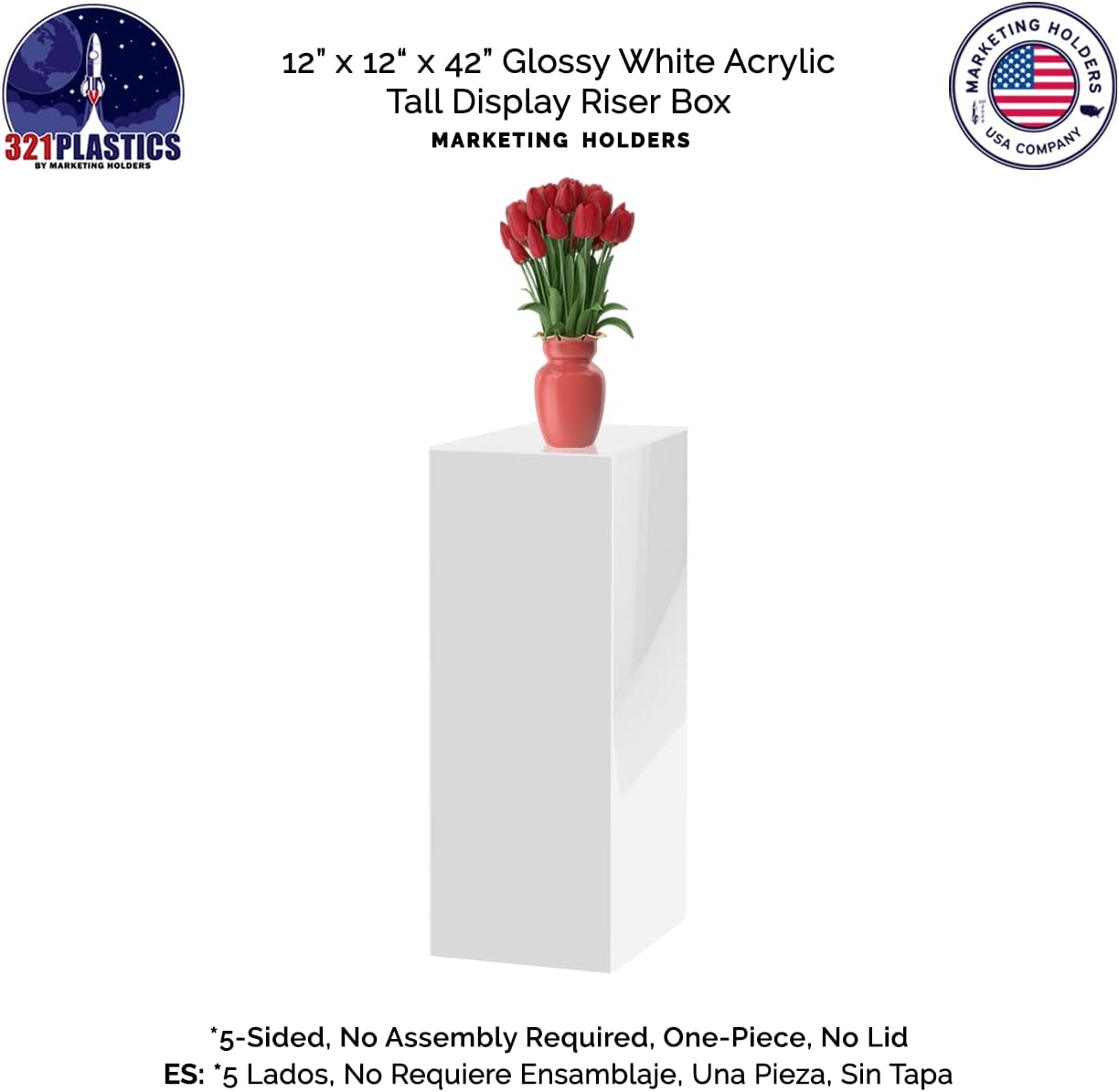 White Acrylic Display Cube Pedestal 12x12x42 Inch