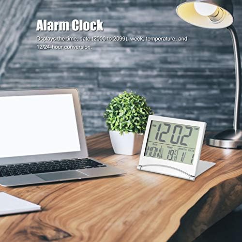 Aqur2020 Foldable Atomic Alarm Clock with Calendar and Temperature Display