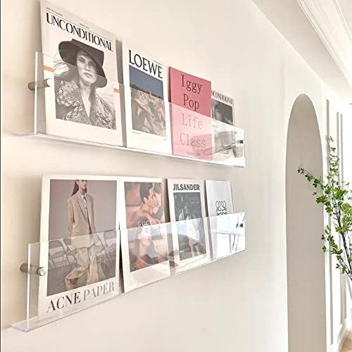DuvinDD 2 Pack Acrylic Magazine Holder Wall Mount Floating Rack