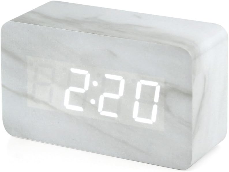 OCT17 Marble Pattern Alarm Clock with USB and Voice Control