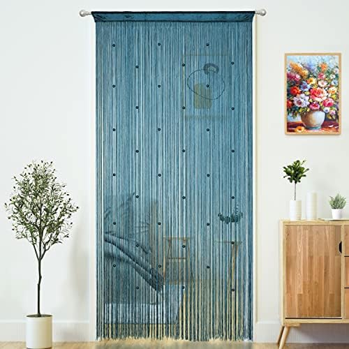 YaoYue Teal Blue Beaded Curtain Door Panel