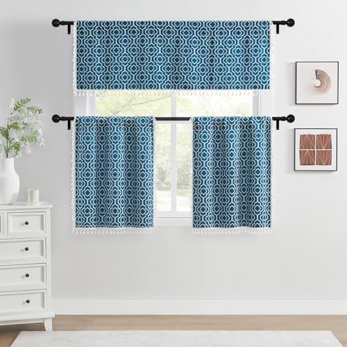 MitoVilla Boho Kitchen Valance with Tassel Blue