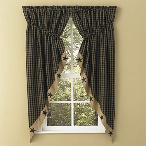 Park Designs Black Sturbridge Patch Lined Gathered Swag 72x63 1