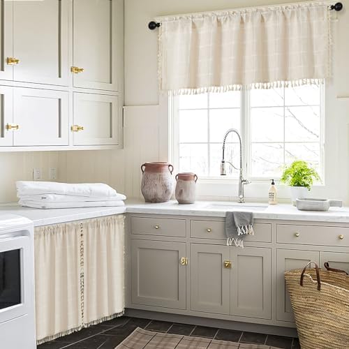 MitoVilla Cream Boho Kitchen Valance 52 x 18
