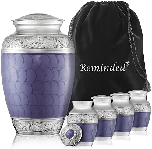 Reminded Set of 5 Etched Cremation Urns Lavender