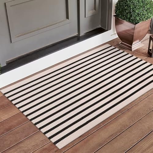 LEEVAN Washable Proch Rug Soft Entryway 23x36 Black and White Area Rug