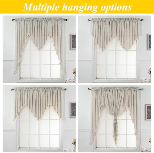Beda Home Tassel Linen Swag Curtain Valance for Farmhouse Kitchen