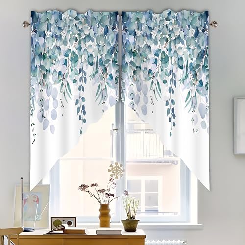 Green Eucalyptus Valance Curtain for Windows 28x36 Inch 2 Pack Set