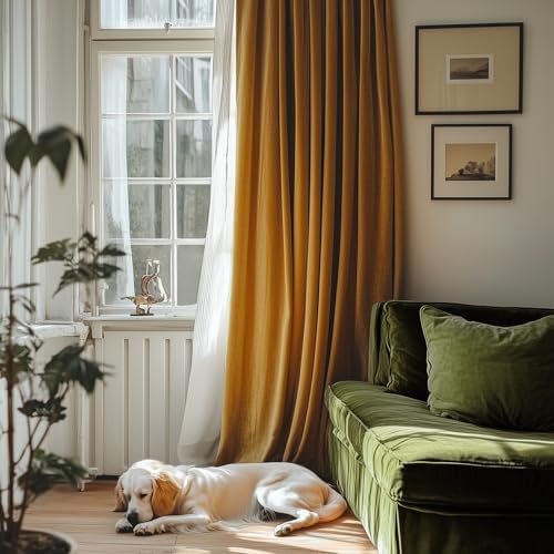 Lazzzy Blackout Polyester Curtains 2 Panels 52x96 Inch Gold Brown