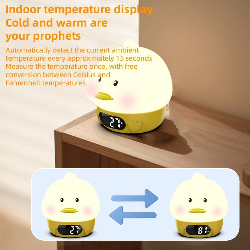 RUISHINE Alarm Clock Duck Night Light with Temperature Display