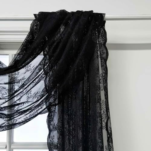 Elegant Black Lace Valance Curtain 144 Inch Long