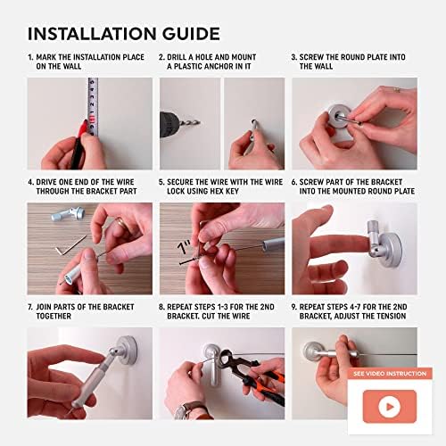 Stylish Curtain Wire System - 16ft Stainless Steel Room Divider Rod
