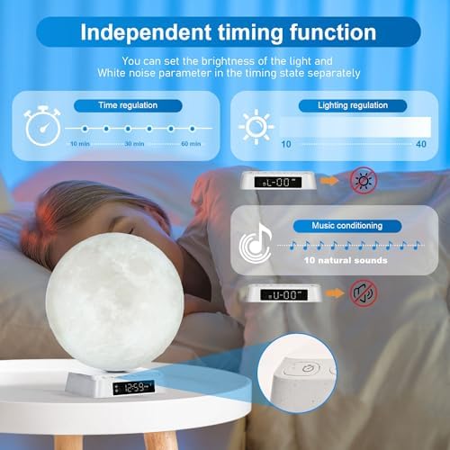 Moon Clock Light Alarm Clock with Sunrise and White Noise