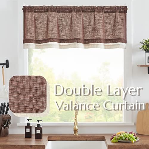 Jinchan Double Layer Linen Valance for Farmhouse Windows