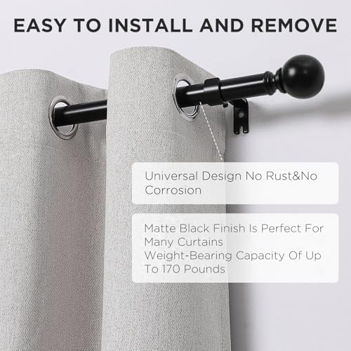 Joydeco Black Curtain Rods 32-144 Inches Adjustable Single Rods