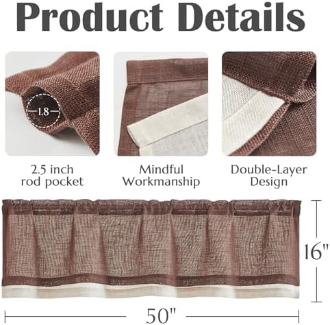 Jinchan Double Layer Linen Valance for Farmhouse Windows