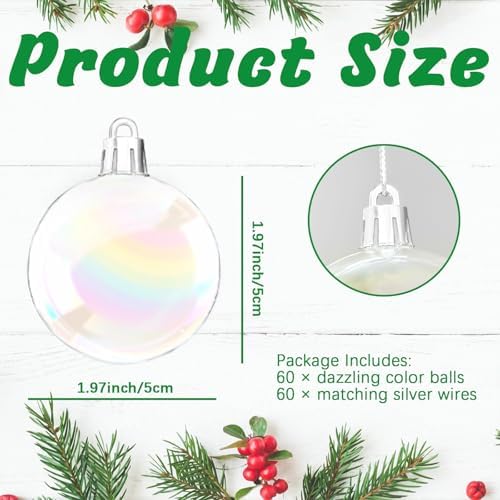 60 PCS Iridescent Clear Christmas Balls