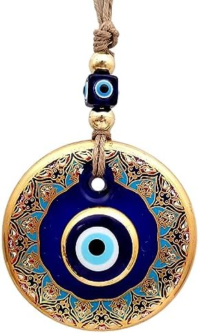 Candymosa 43 Glass Blue Evil Eye Wall Hanging Gold Ornament