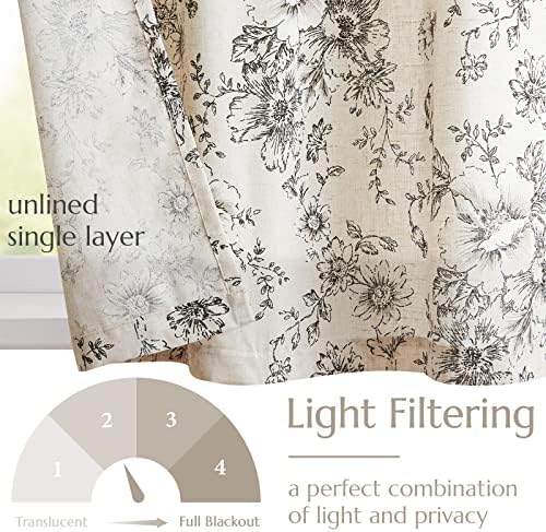 Jinchan Tie Up Valance Floral Linen 54 Inch Peonies Window Treatment