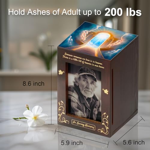 Wooden Cremation Urn with Photo Frame for Human Ashes