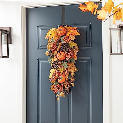 Glitzhome 2Pcs Fall Pumpkin Leaf Swag with Grapevine Base