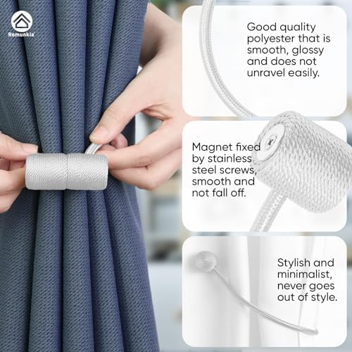 Remunkia Magnetic Curtain Holdbacks 2 Pack - White