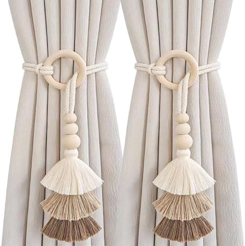 2pcs Wooden Bead Curtain Tiebacks Coffee