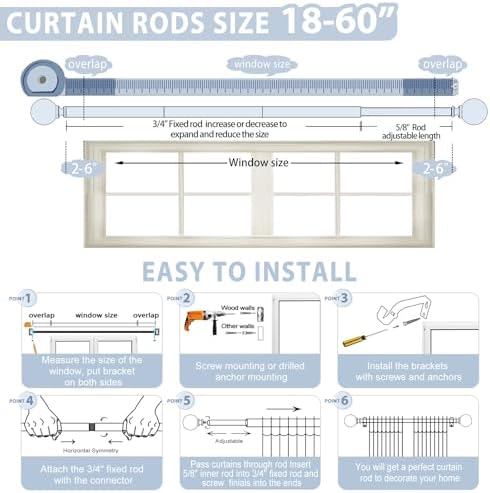 TVWOO Gold Crystal Curtain Rods 18-60 Inch