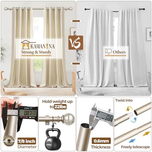 KAMANINA Champagne Gold Curtain Rods 32-58 Inches Adjustable