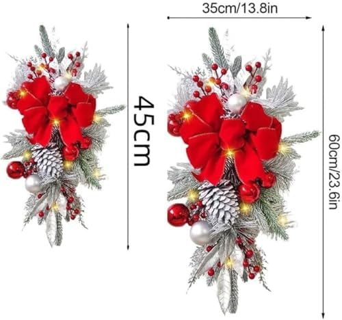 Red Artificial Christmas Teardrop Swags Pre Lit Staircase Decor