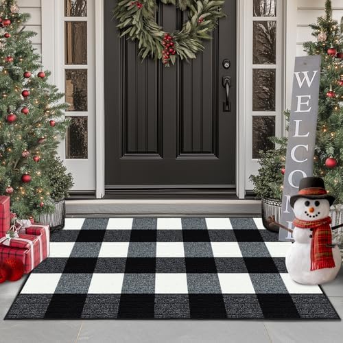 FONEYI Buffalo Plaid Outdoor Rug 24x36 Black White