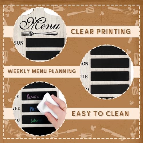Maxdot Weekly Menu Board Wood Planner with 7 Markers and Towel